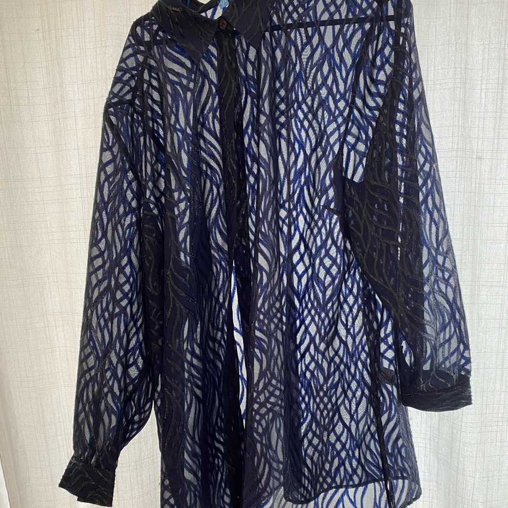 Blue and black ,button , long sleeve dress shirt.   2x